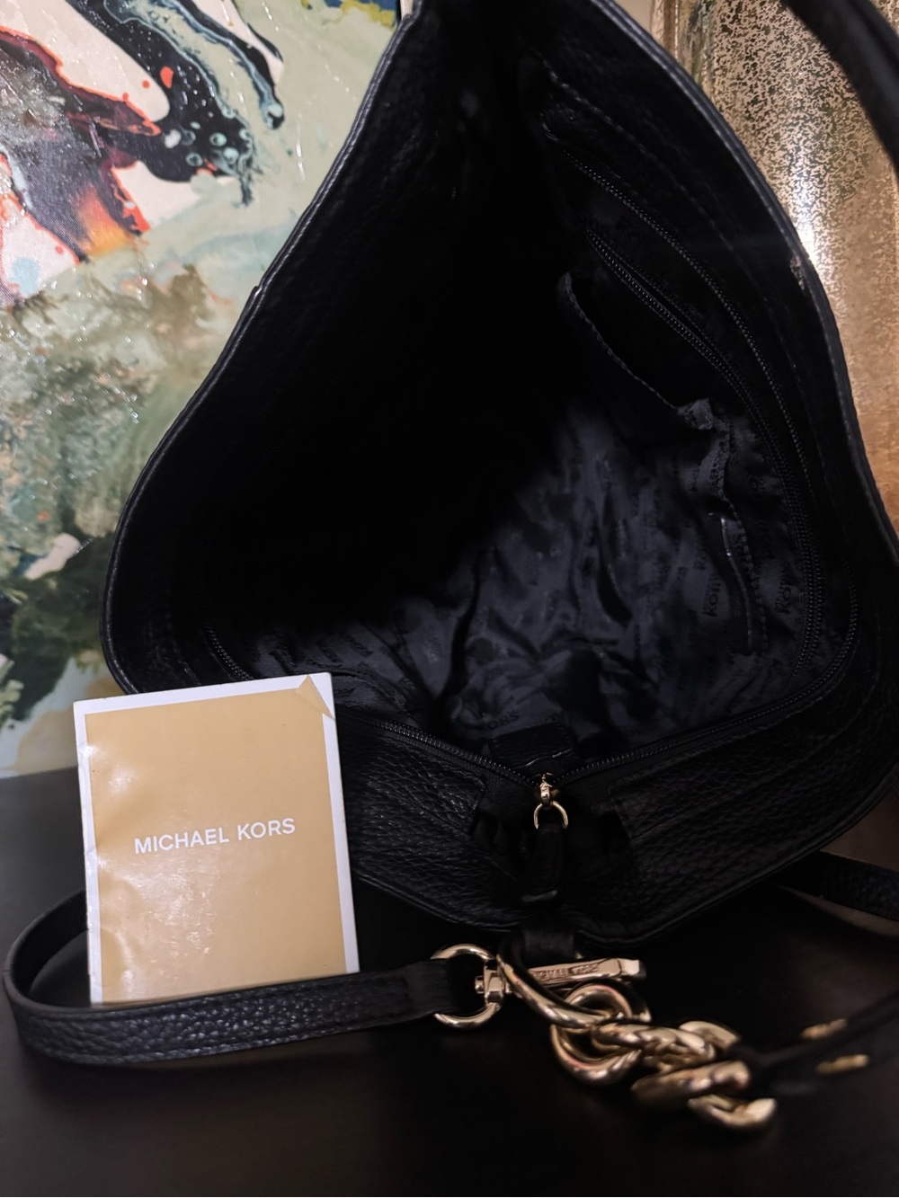 Michael Kors Black Pebbled Leather Hobo Shoulder Bag with Gold Hardware - Picture 6 of 9